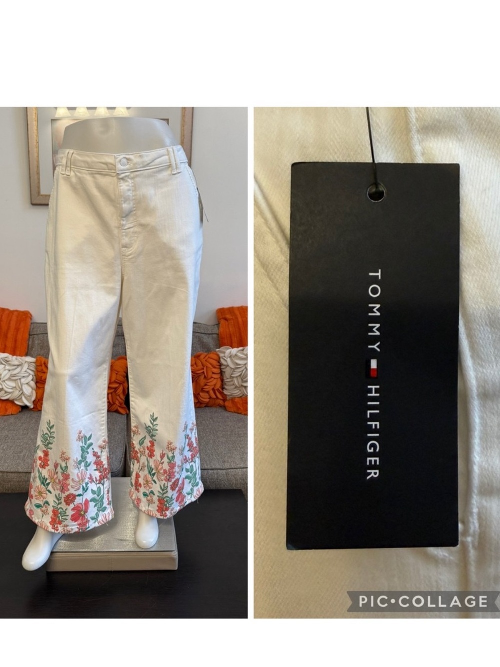 ❣️🆕Tommy Hilfiger Women's Floral-Hem Cropped White Jeans❣️